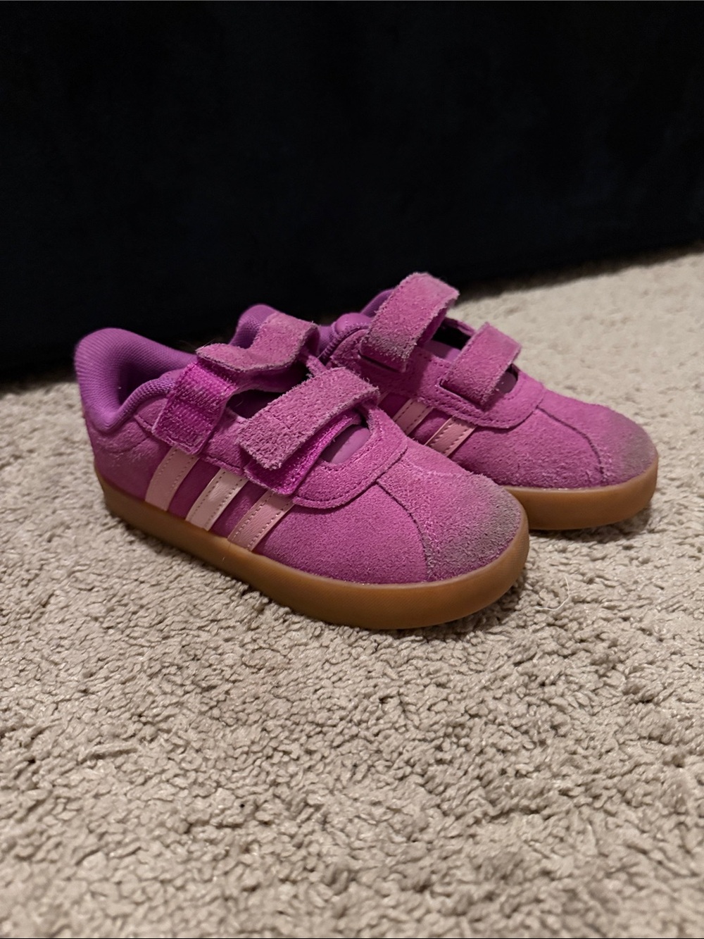 adidas Kids Pink Suede Velcro Sneakers with Gum Sole
